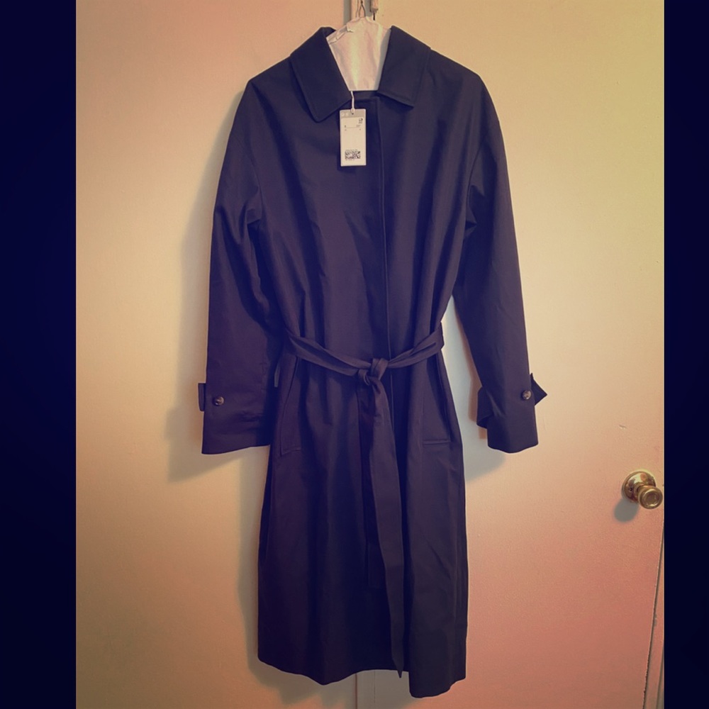Lined Navy Blue Trench Coat